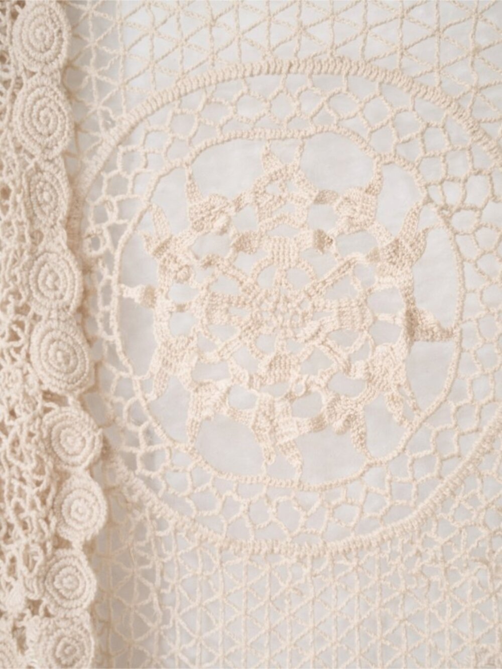 Crochet Lace Kimono Vest Cream Fringe Festival Cover Up M - Picture 3 of 4